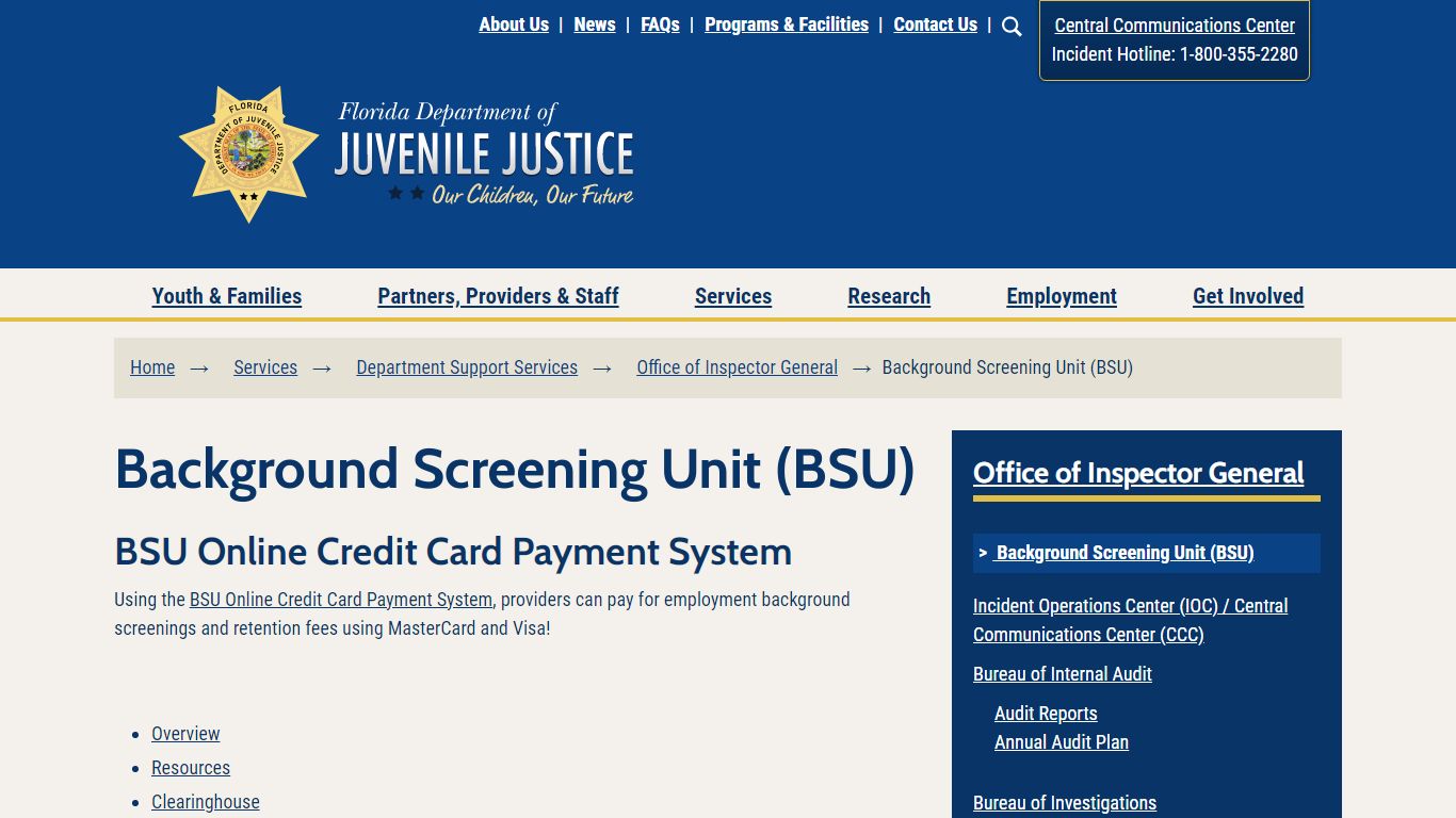 Background Screening Unit (BSU) - Florida Department of Juvenile Justice